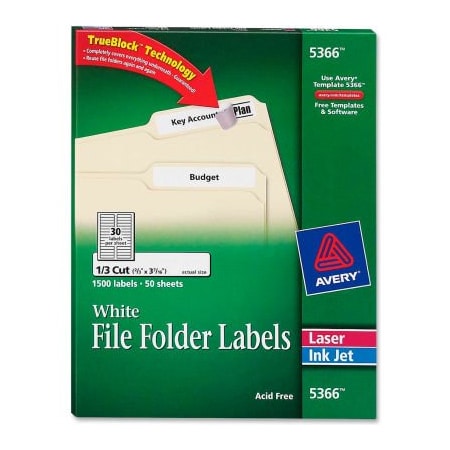 Avery Avery Permanent Self-Adhesive Laser/Inkjet File Folder Labels, White, 1500/Box 5366